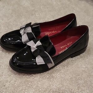 Kate Spade Glossy Black Flats with Checkered Bow